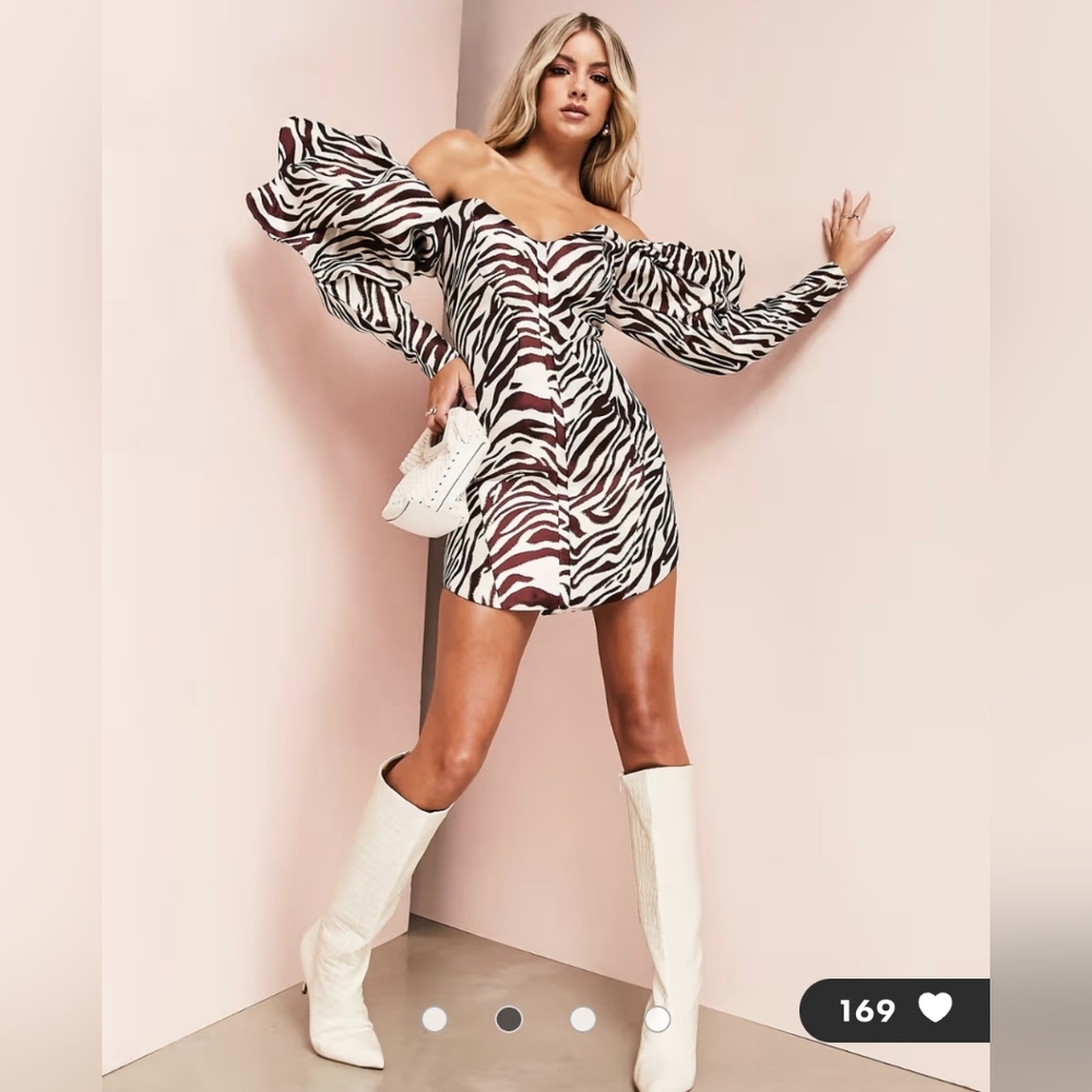 [New with tags] Asos off the shoulder mini puffy sleeve dress